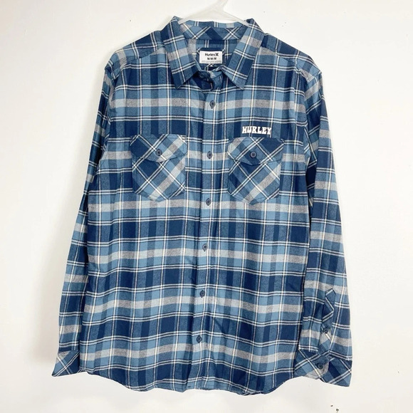 NEW Hurley Shirt Mens Size Medium Blue Plaid Button Down Long Sleeve NWOT - Picture 1 of 11